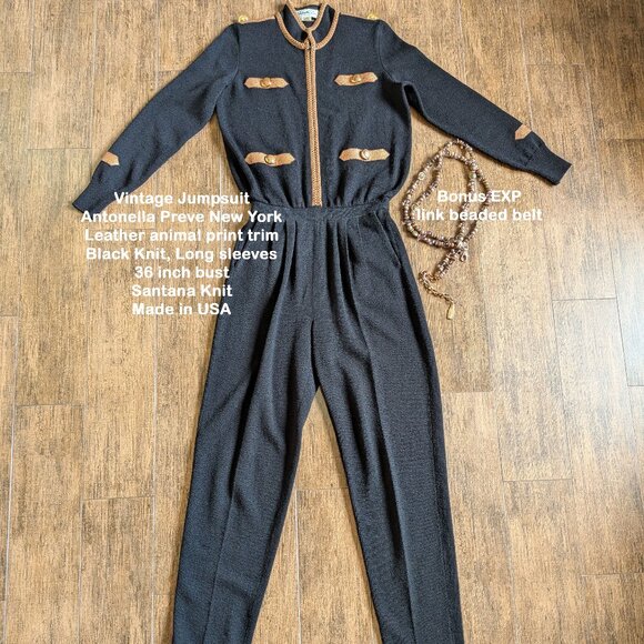 36" bust Jumpsuit Antonella Preve New York, Animal print, Black Santana VTG Knit - Picture 4 of 17